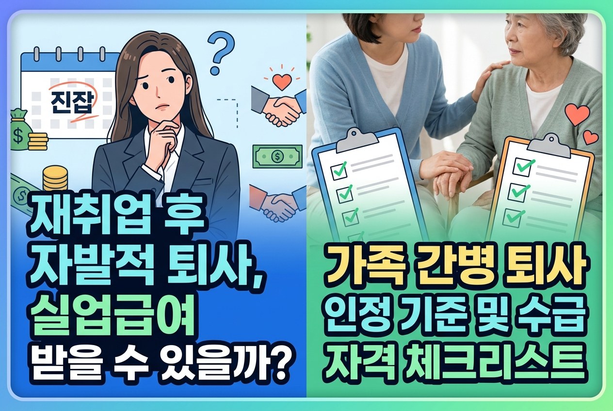 실업급여 재취업 후 자발적 퇴사 시 수급 가능할까? 가족 간병 퇴사 인정 기준과 합산 체크리스트
