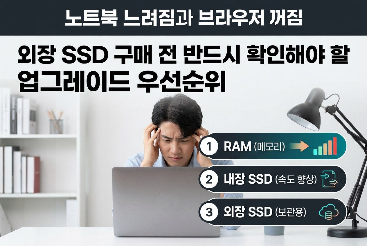 노트북 외장 SSD 사면 인터넷 꺼짐 해결될까? 버벅임 잡는 업그레이드 우선순위
